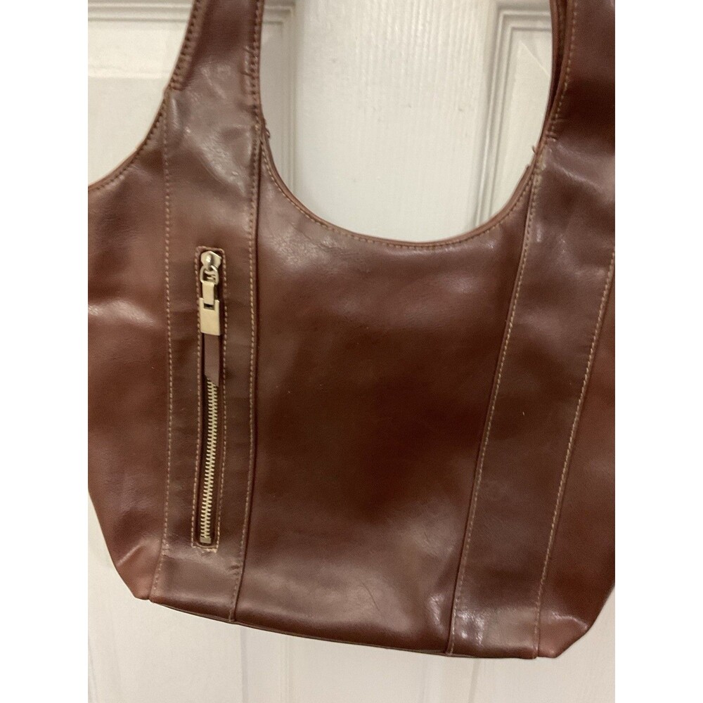 Smartlyte Womens Purse Handbag Dark Brown Vinyl Faux Leather Light Pockets Zip